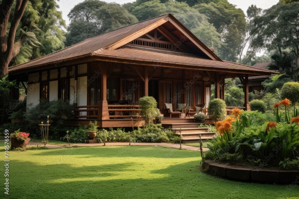 Beautiful wooden house in the garden at Doi Inthanon National Park, Chiang Mai, Thailand Beautiful wooden house in the garden at Doi Inthanon National Park, Chiang Mai, Thailand