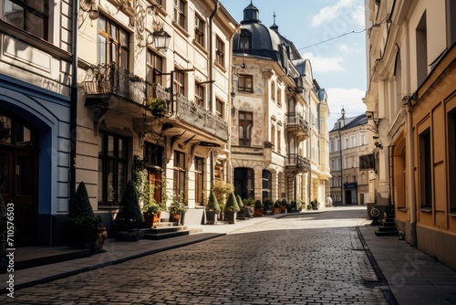 Old town street view in Lviv, Ukraine. Lviv is the capital and largest city of Ukraine. photo