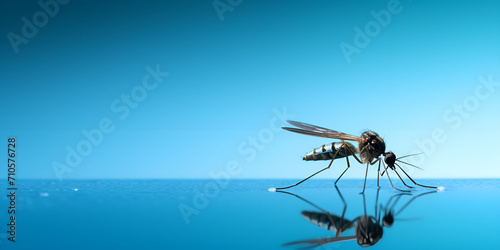  Mosquito on blue background. Mosquito Silhouette on Blue Vector © Amna
