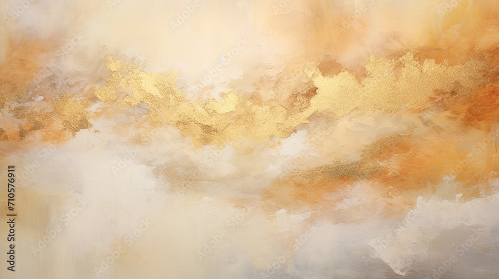 A mesmerizing blend of white and golden hues dancing across a sparkling liquid canvas.