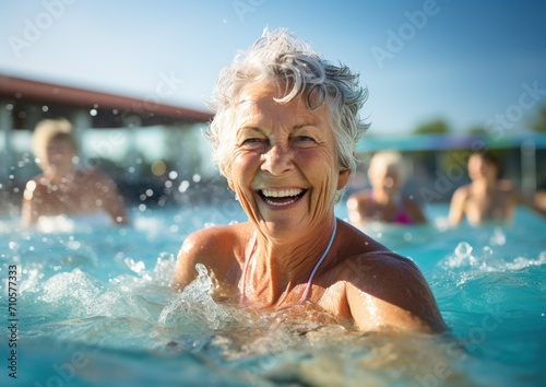 Elderly women find joy in aqua gym, staying active and healthy.