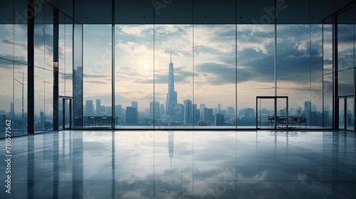 empty room with cityscape and modern building in shanghai China.