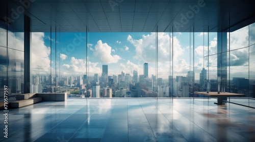 Panoramic view of the city from the window of a modern office building