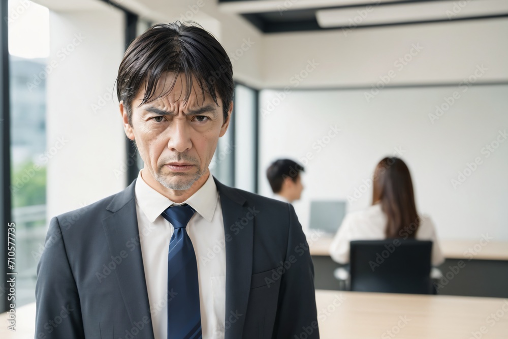 リストラ!?お洒落なオフィスで怒りで顔をしかめる過労死寸前のイケメンビジネスマン 50代~60代 リストラ!?お洒落なオフィスで怒りで顔をしかめる過労死寸前のイケメンビジネスマン 50代~60代