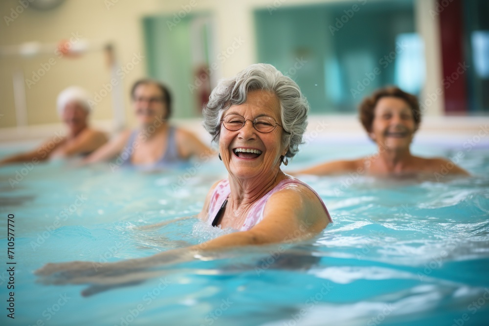 Elderly women find joy in aqua gym, staying active and healthy.