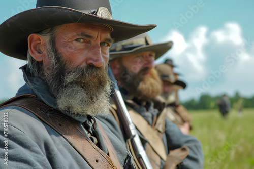 A vivid portrayal of a Civil War battlefield reenactment - emphasizing historical accuracy - the concept of living history