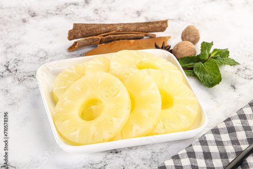 Sweet Canned pineapple in the bowl