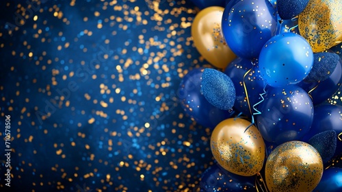 Radiant sapphire balloons mingling with dazzling gold for an enchanting party template.