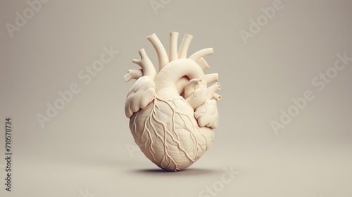 Detailed human heart model on gradient beige background with vibrant colors and intricate anatomy photo