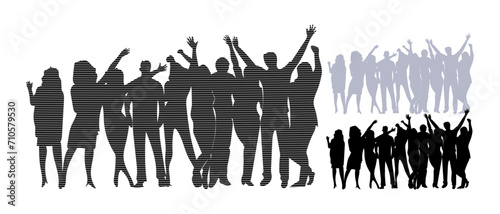 Silhoutte people standing on group vector illustration.