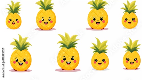 cute fruit pattern smiling pineapple on white background. generative ai