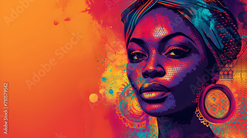 A retro futuristic graphic poster featuring a stunning African woman is perfect for Black History Month and promoting diversity in interior design.