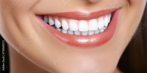 Perfect female smile  Dental advertising  banner for teeth whitening services  showing a close-up of a woman s perfect white teeth.