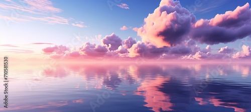 Abstract minimalist sunset seascape with cloud formation over water on spring background