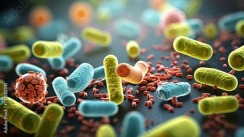 Close up of vibrant 3d microscopic bacteria  probiotics, oral bacteria, and their intricate world #710582341