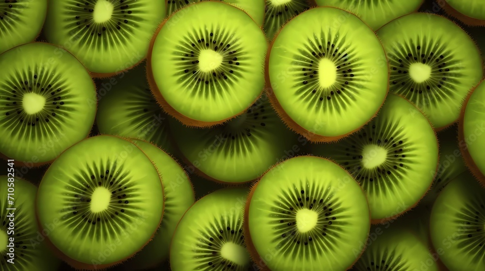 Green kiwi fruit decorative background. generative ai Green kiwi fruit decorative background. generative ai