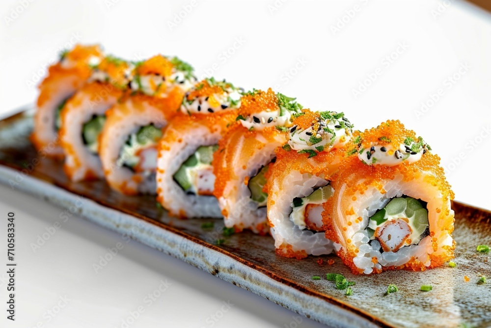 Artful presentation Salmon, cream cheese, and cucumber in Philadelphia rolls