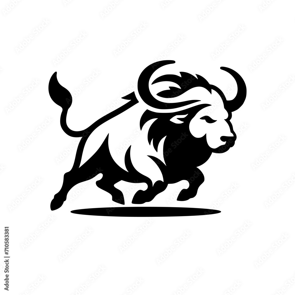 Dynamic Vector Logo Featuring a Charging Bull. Powerful Symbol of Strength and Resilience for Corporate Branding, Financial Services, and Marketing. Striking and Versatile logo on a white Background.