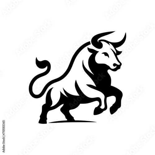 Dynamic Vector Logo Featuring a Charging Bull. Powerful Symbol of Strength and Resilience for Corporate Branding, Financial Services, and Marketing. Striking and Versatile logo on a white Background.