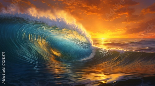 A mesmerizing display of sapphire waves framed by a golden sunset.
