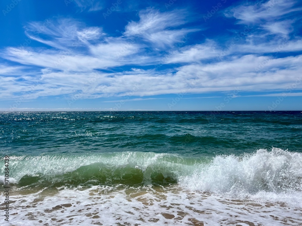 Waved ocean, blue ocean horizon, seascape horizon background, natural ocean view