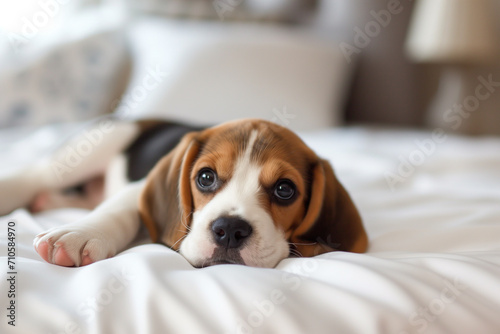 Beagle Puppy Lying on Bed