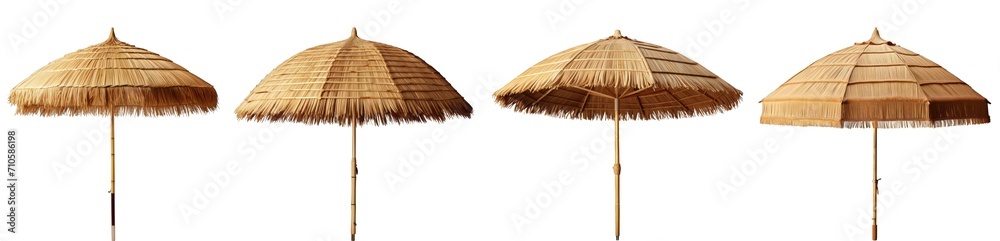 Straw Beach Umbrella Isolated on white Background PNG - obrazy, fototapety, plakaty 