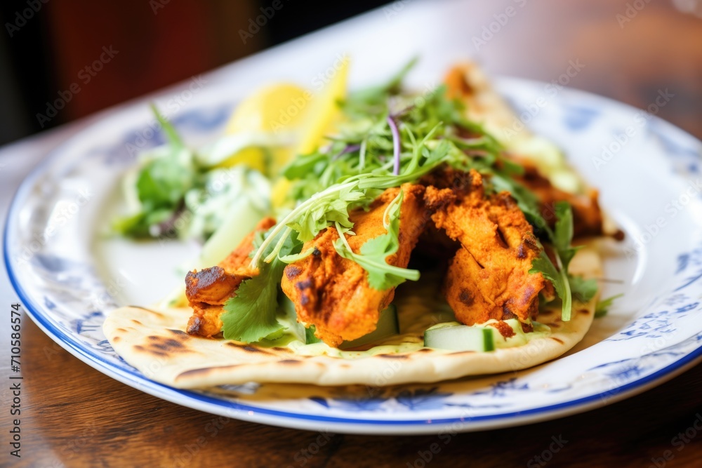 naan sandwich with tandoori chicken and fresh lettuce naan sandwich with tandoori chicken and fresh lettuce