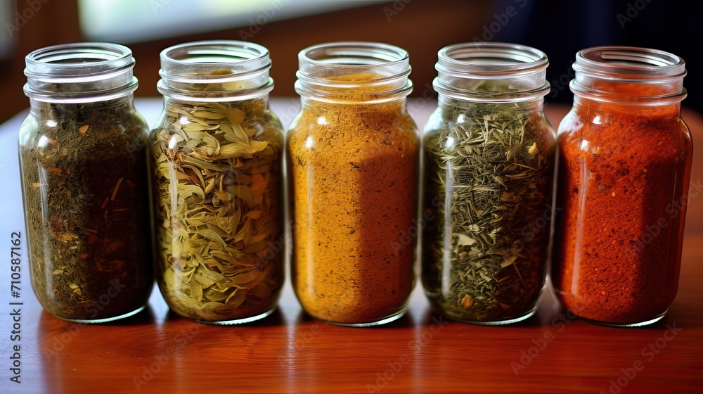 Kitchen spices in jars with various natural herbal flavors photo image. Kitchen spices in jars with various natural herbal flavors photo image.