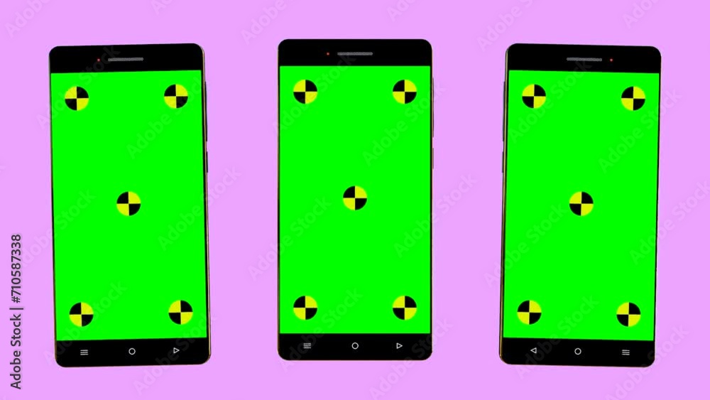 Mobile Phone with Blank green screen - front view - Blue and Pink Background Mobile Phone with Blank green screen - front view - Blue and Pink Background