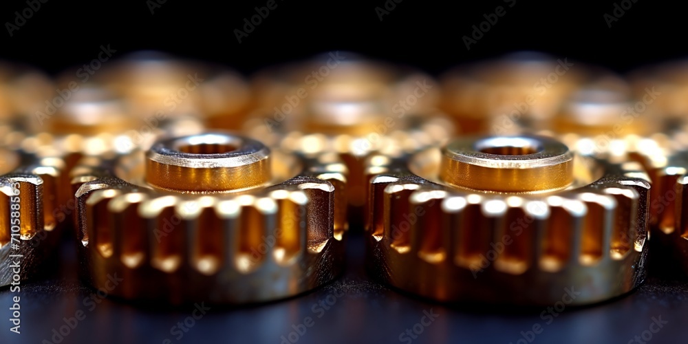 Close-up of precision engineering parts with golden hue and selective focus Close-up of precision engineering parts with golden hue and selective focus