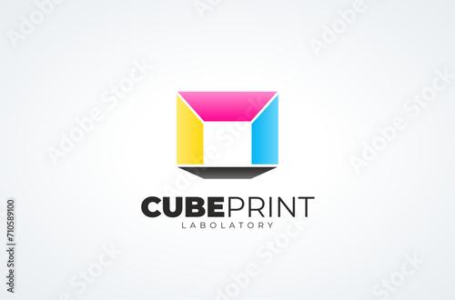 Logo Cube Print CMYK theme. Template design vector. White background.
