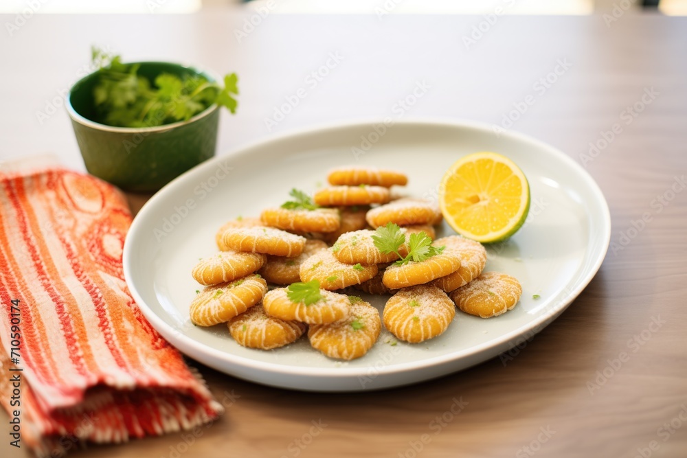 palmiers with citrus zest garnishing on a ceramic plate palmiers with citrus zest garnishing on a ceramic plate