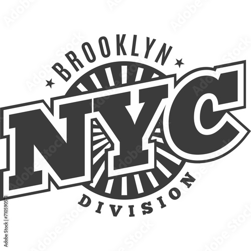 Monochrome Brooklyn, New York emblem, patch, t-shirt graphics, typography