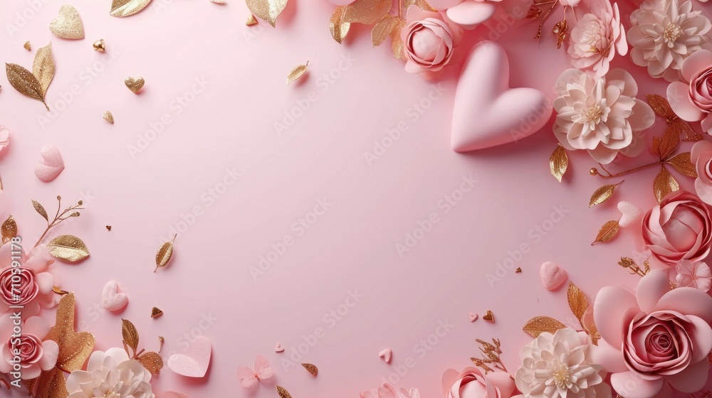 pink and gold Valentine's day frame background with copy space