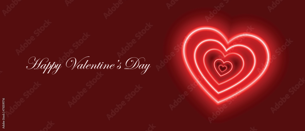 Valentines' day background with neon hearts, banner, concept love
