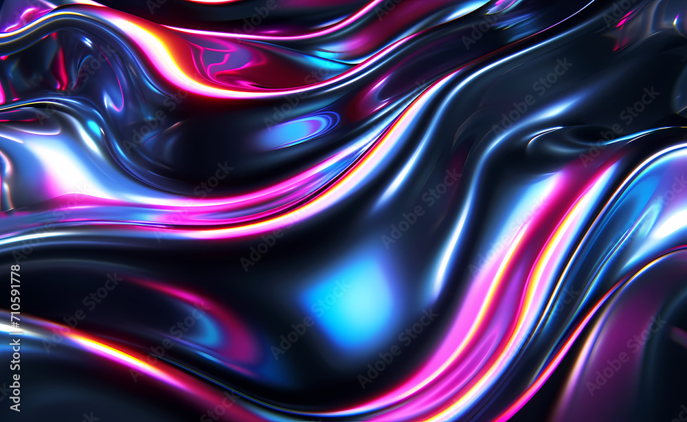 Fototapeta premium Elegant Metallic Waves: Pink and Blue Fluid Abstraction