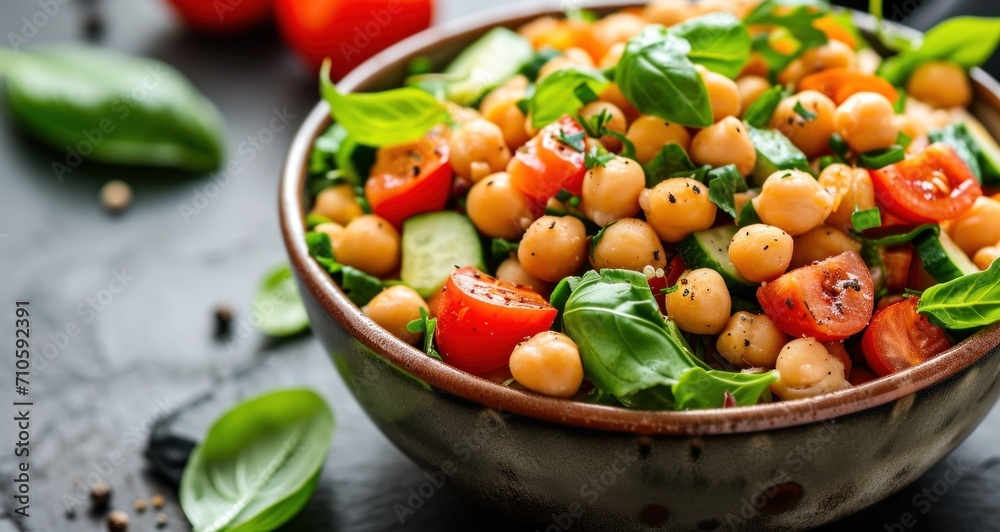 a bowl filled with salad and chickpeas a bowl filled with salad and chickpeas
