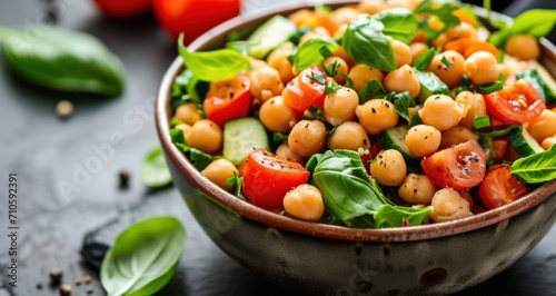 a bowl filled with salad and chickpeas