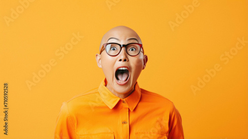 Amazed surprised man with orange eyes, surprise and shocked photo