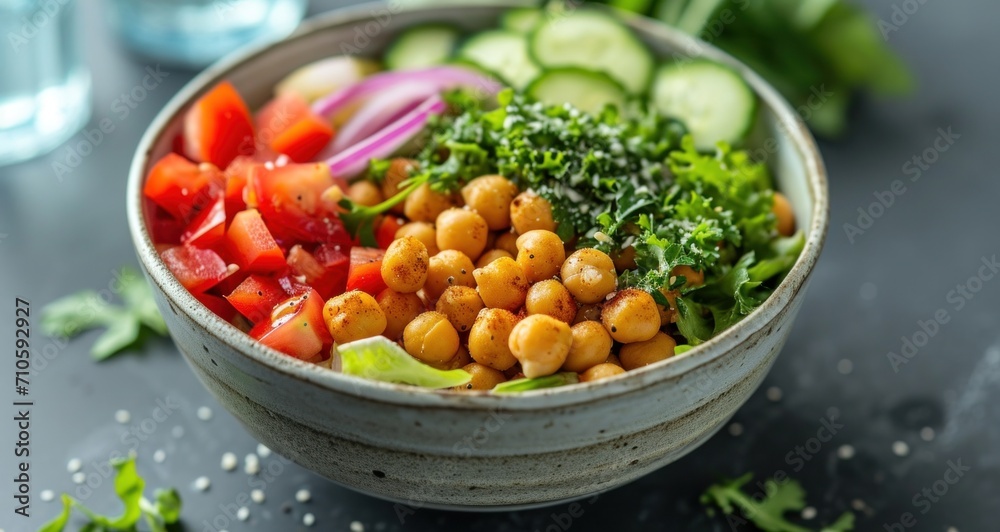 a bowl filled with salad and chickpeas a bowl filled with salad and chickpeas