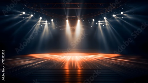 Artistic performances stage light background with spotlight illuminated the stage for contemporary dance. Empty stage with monochromatic colors and lighting design. Entertainment show. © Ziyan Yang