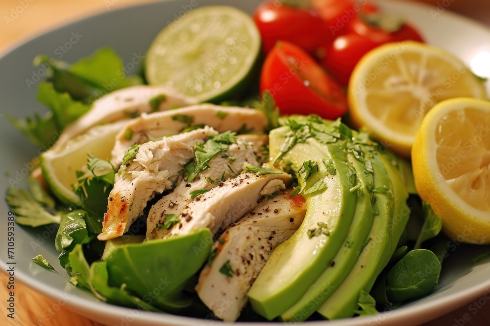 a chicken avocado salad with lime, lemon a chicken avocado salad with lime, lemon