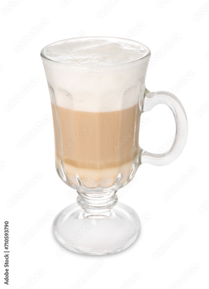 Aromatic latte macchiato in glass cup isolated on white Aromatic latte macchiato in glass cup isolated on white