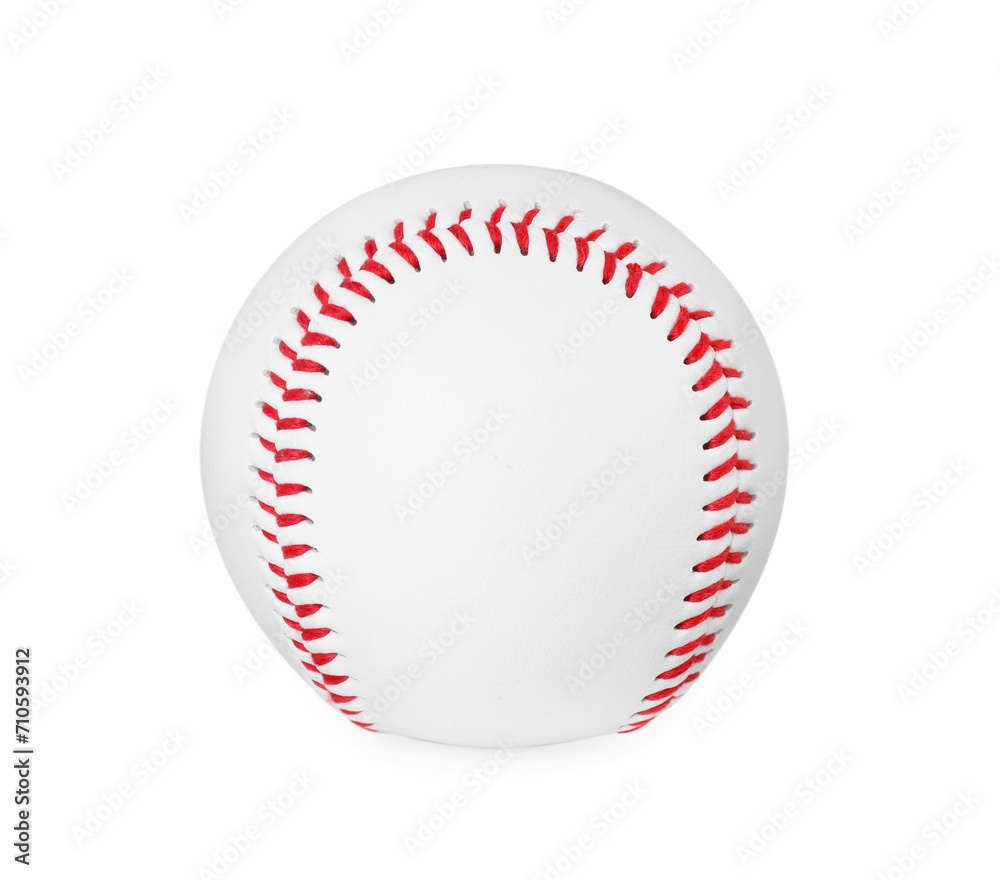 One baseball ball with stitches isolated on white
