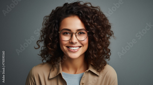 Beautiful woman with curly hair wearing a white shirt