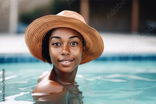 cropped portrait of an attractive young woman in the pool at the pool
