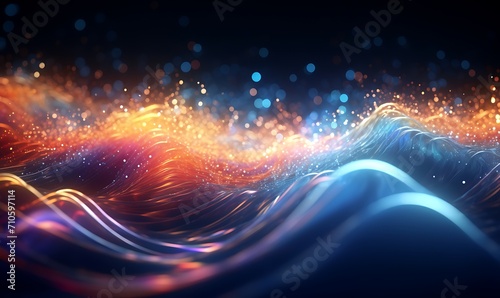 Wave of bright particles. Sound and music visualization. Generative Ai

 photo