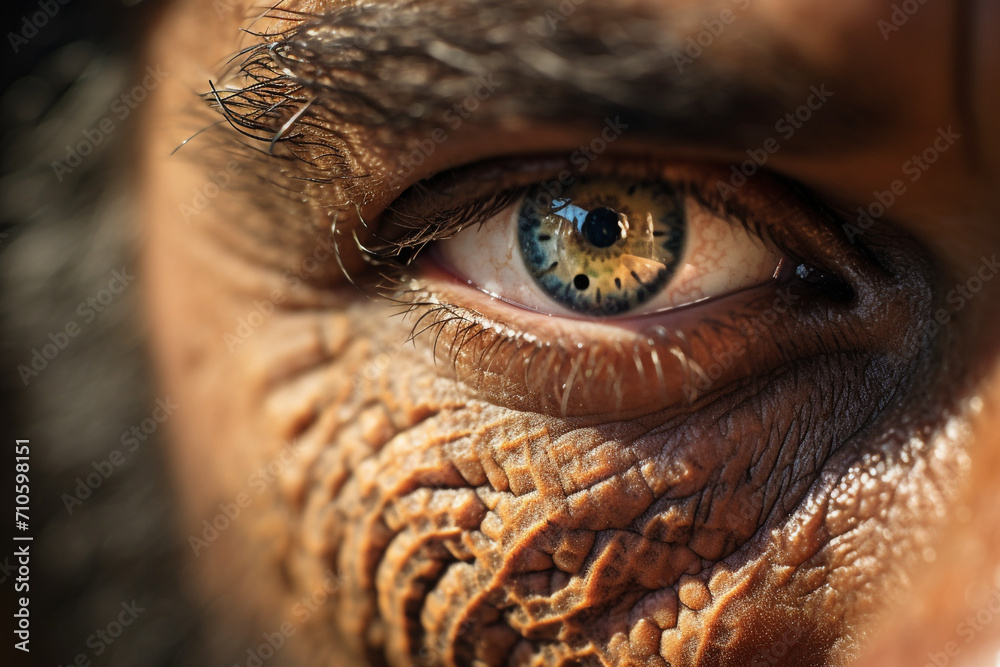 A close-up of a person's face, focusing on the eyes that reflect a storied history, surrounded by cultural motifs created with Generative Ai A close-up of a person's face, focusing on the eyes that reflect a storied history, surrounded by cultural motifs created with Generative Ai