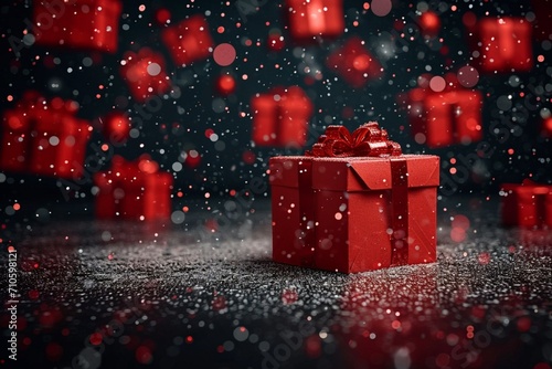 Dark delight Red gift boxes with bows on glittering bokeh © Muhammad Shoaib